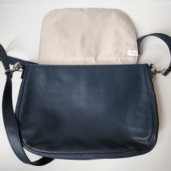 Studio Thirty-One Classic Body Handbag Blue Faux Leather Flap Canvas Striped - Picture 6 of 9